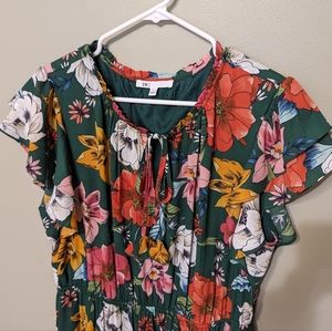 Dress, size large, flutter sleeve, front tie floral print midi